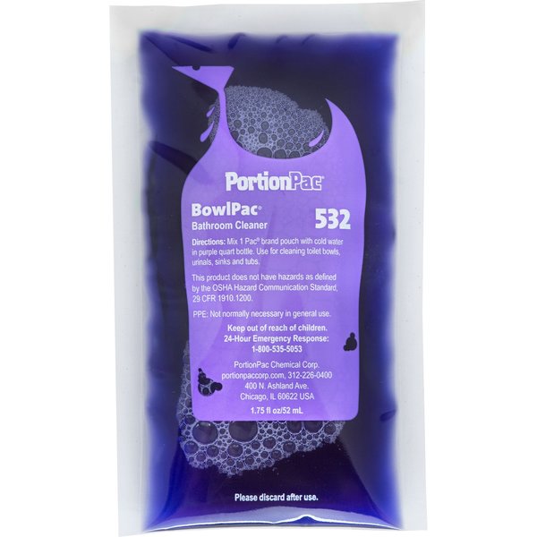 Portionpac BowlPac Bathroom Cleaner - 24 pouches/Case - Makes 1 QT per pouch 532MC-24